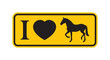 Vector yellow symbol I love horses. Isolated on white background.
