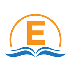 Wall Mural - Letter E Education Logo Book Concept. Training Career Sign, University, Academy Graduation Logo Template Design