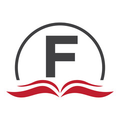 Wall Mural - Letter F Education Logo Book Concept. Training Career Sign, University, Academy Graduation Logo Template Design