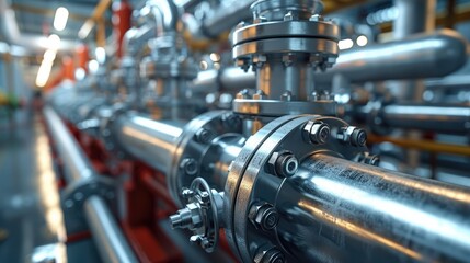 Fototapete - Industrial Valves and Pipelines in a Factory Setting. Generative AI.