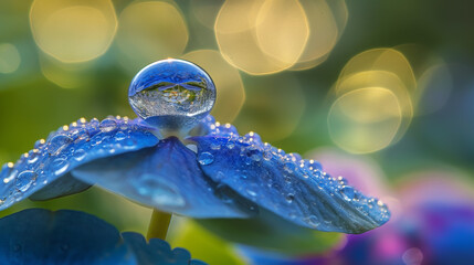 Wall Mural - Water drops on flower.