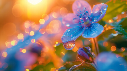 Wall Mural - Water drops on flower.