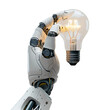 © Rafay - Ai robot hand holding lightbulb on isolated transparent background