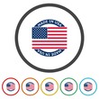 Made in USA badge. Set icons in color circle buttons