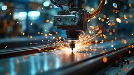 Fototapete - Robotic arm welding. Generative AI.