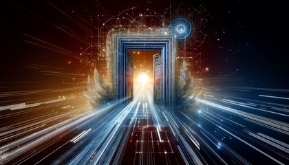 Wall Mural - 3D abstract background image of a Gateway in network communications