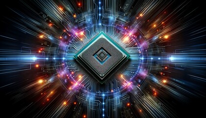 Wall Mural - 3D abstract background image of a Central Processing Unit