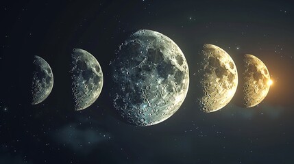 Wall Mural - moon: a 3d animation of the moon's phases, showing the transition from full moon