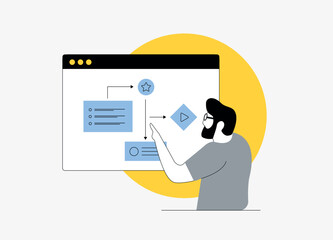 Workflow process illustration. Business process management and workflow automation. Task management with productivity modular software tools. Outline vector illustration