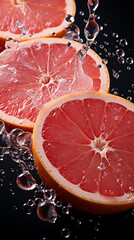 Canvas Print - Slice of grapefruit with water drops