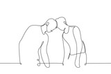 Fototapeta  - men standing resting their foreheads against each other - one line art vector. concept homosexual couple or male friends in confrontation or conflict, hardheaded or stubborn people