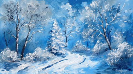 Sticker - Winter Scene on a Blue Background