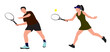 Man and woman tennis players on white background. Vector illustration