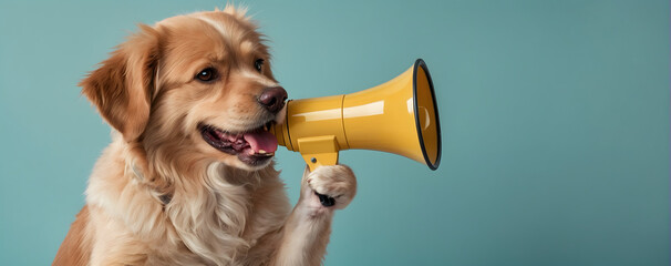 Wall Mural - A funny dog holding a megaphone