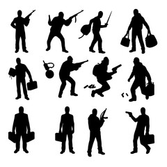 silhouette of a thief , set of silhouettes of a thief, silhouette of a criminal , set of  silhouettes of a criminal