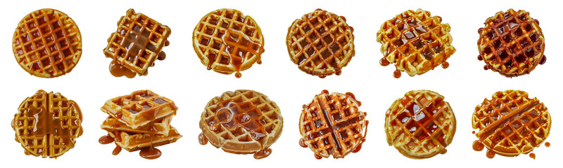Delicious Belgian waffles with syrup cut out png on transparent background