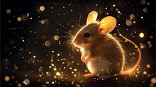 A Cute, Furry Little Brown Mouse Adventures Under The Moonlight. Capture The Essence Of Wild Beauty And Cute Charm.Generative AI Illustration.