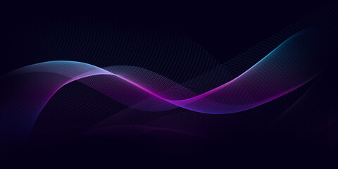 dark abstract background with a glowing wave. shiny moving lines design element. modern purple, blue