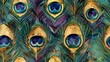 peacock feather background, watercolor art nouveau peacock feathers art deco pattern, colourful peacock feathers green and purple and gold colors 
