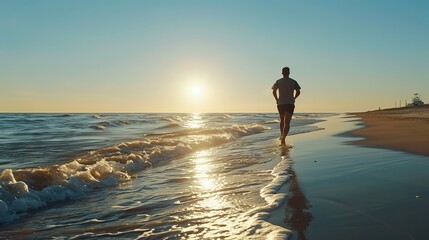 Canvas Print - A man jogging along the endless shoreline