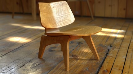 Wall Mural -   A wooden chair atop a hardwood floor Nearby, another chair with a wooden seat rests on the same hardwood surface