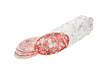Traditional white salami sausage with pepper , isolated on white background