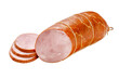 Fresh pork Boiled sausage slices, isolated on white background.