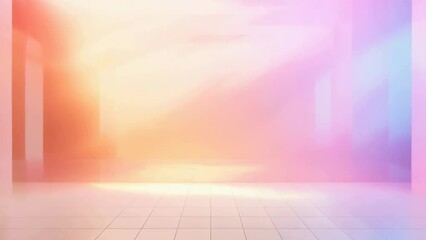 a bright and colorful room with a white floor and pink walls