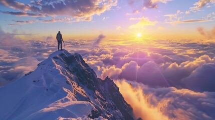 Sticker - A breathtaking moment as a hiker reaches the summit of a mountain