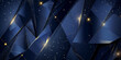 Dark blue abstract background with gilded line triangular patterns in gold. Generative AI.