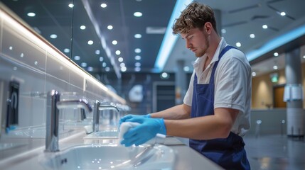 Sanitizing hotel bathroom fixtures to ensure guest safety