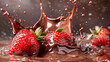 Splashing Chocolate Delight with Strawberries