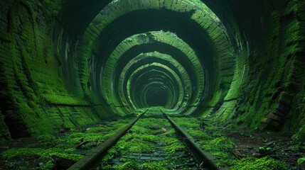 Wall Mural - image of a tunnel in mossy green color