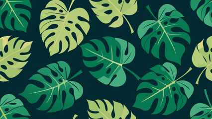 Wall Mural - Seamless pattern with monstera leaves. Vector illustration in flat style