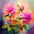 Floral colourful bloomy vibrant watercolour oil painting splash colour of bergamot flowers
