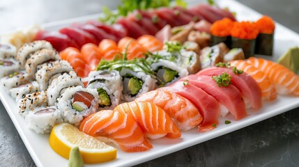 Wall Mural - sushi plate with salmon