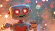 © Sweettymojidesign - A cheerful robot with oversized eyes and a heartshaped panel waves hello, surrounded by tiny stars and sparkles, capturing a whimsical draw concept
