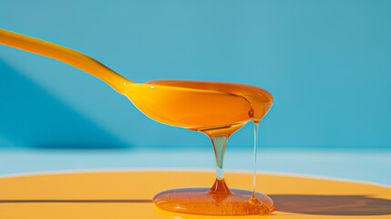 Wall Mural - A playful, brightly colored plastic honey spoon dripping with honey