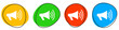 4 bunte Icons: Megafon - Button Banner