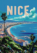 Affiche vintage montrant la ville de Nice en illustration	
