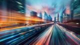 Fototapeta Zwierzęta - City lights and motion blur on urban street - Vibrant and colorful, this image documents the electrifying pace of city life with light trails and motion blur of an urban street at night