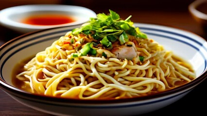 Sticker -  Delicious noodle dish with a vibrant sauce and fresh herbs