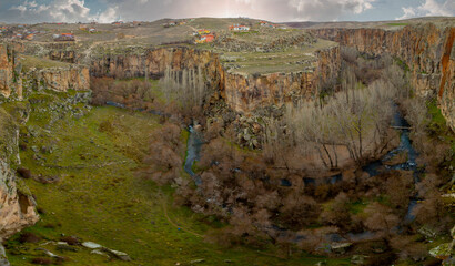 Sticker - Famous and popular tourist attraction of Cappadocia and Turkey is the Ihlara Valley with a deep gorge and steep cliffs with hiking paths