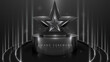 Monochrome Star Trophy on a Podium with Stage Lights, Luxury Black Background, Elegant Award Ceremony Scene. Vector Illustration.