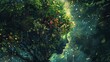 Digital painting of a person's head emerging from a lush forest