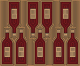 Fototapeta Dziecięca - Red Wine bottles silhouettes, vintage  decorative pattern. 
Illustration of colorful background for  alcohol advertising,  banners, wine markets, bars and vineyards. Vector available.	