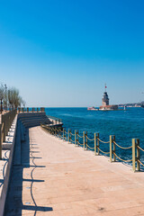 Kiz Kulesi or Maiden's Tower view with newly constructed coastline of Uskudar