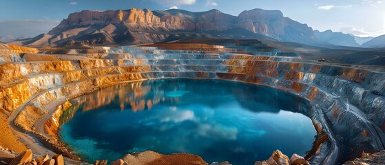 Colorful pools and ore piles at a copper mine offer panoramic views. Concept Travel Photography, Industrial Landscapes, Copper Mining, Aerial Views, Vibrant Colors