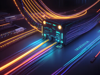 Glowing data cables transferring information background