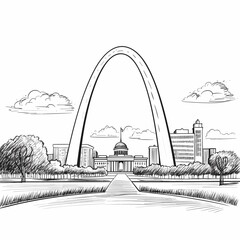 Wall Mural - Gateway Arch. Gateway Arch hand-drawn comic illustration. Vector doodle style cartoon illustration